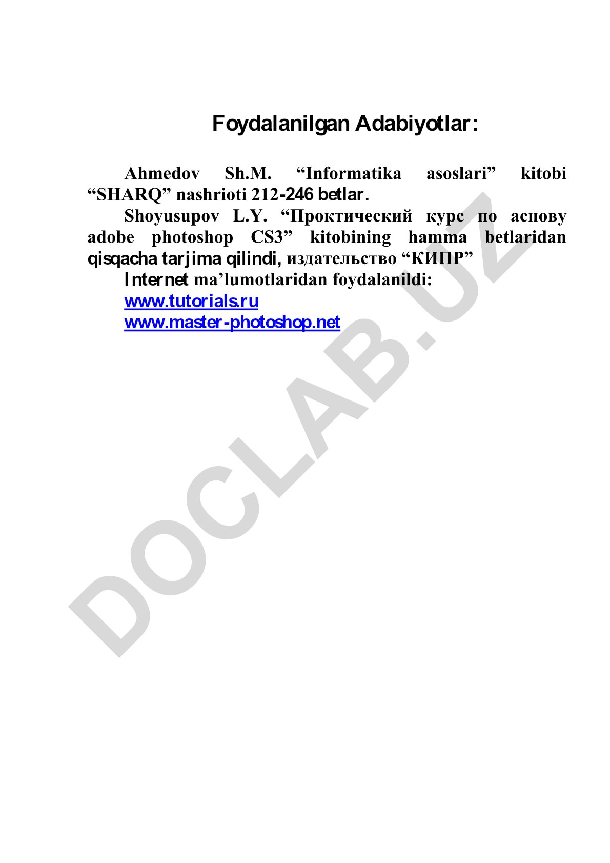 Adobe Photoshop grafik muharririda ishlash