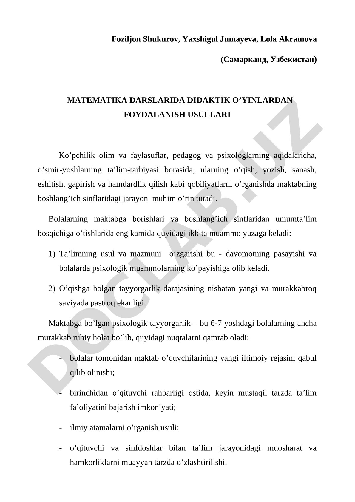 Matematika darslarida didaktik o'yinlardan foydalanish usullari