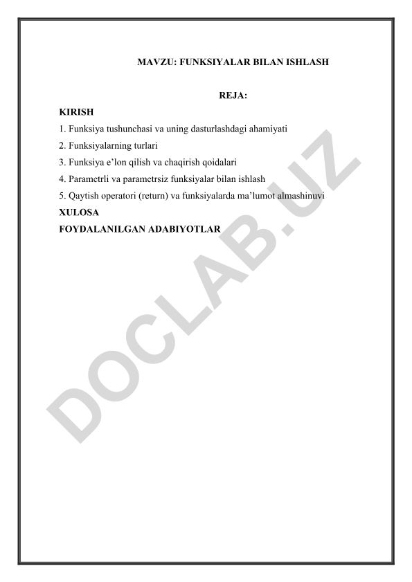 Funksiyalar bilan ishlash