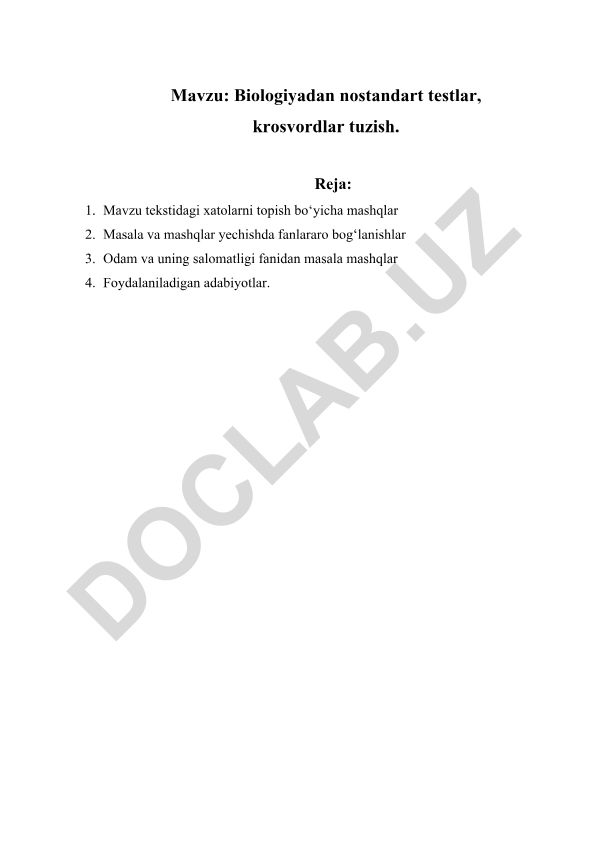 Biologiyadan nostandart testlar, krosvordlar tuzish
