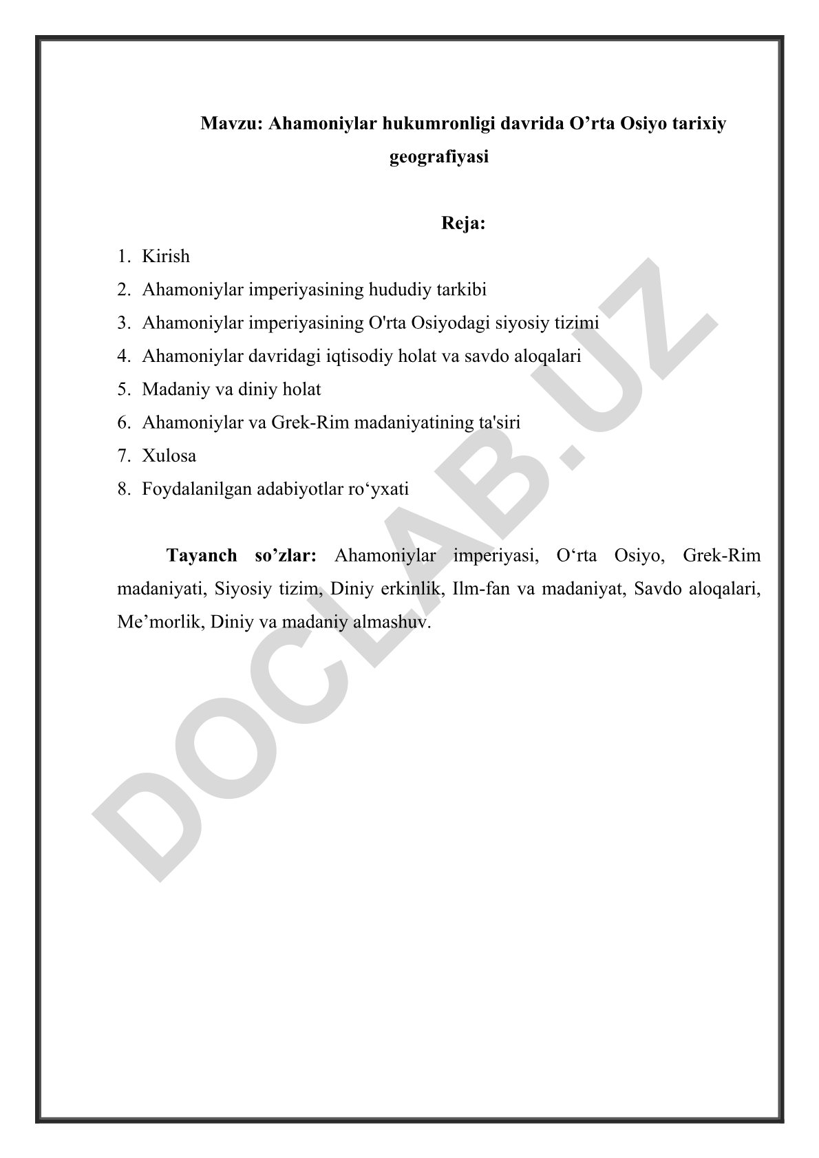 Ahamoniylar hukumronligi davrida O’rta Osiyo tarixiy geografiyasi