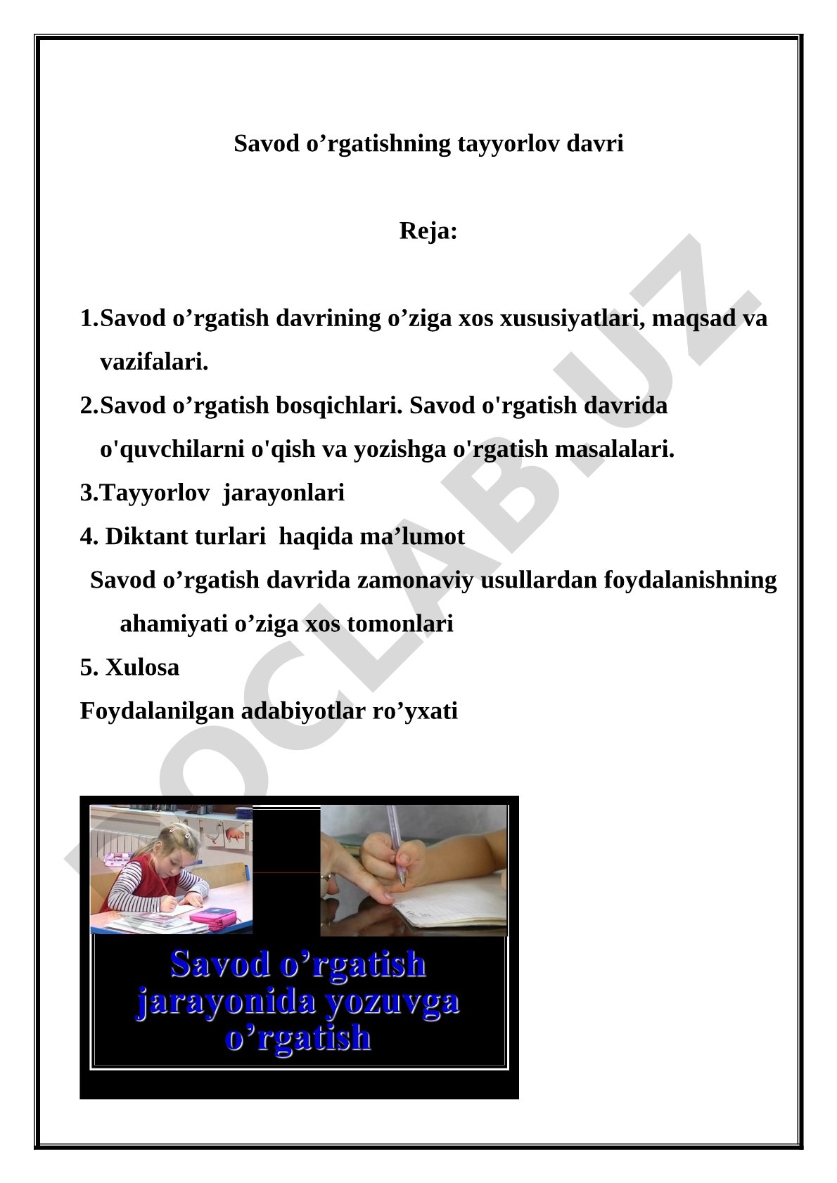 Savod o'rgatishning tayyorlov davri