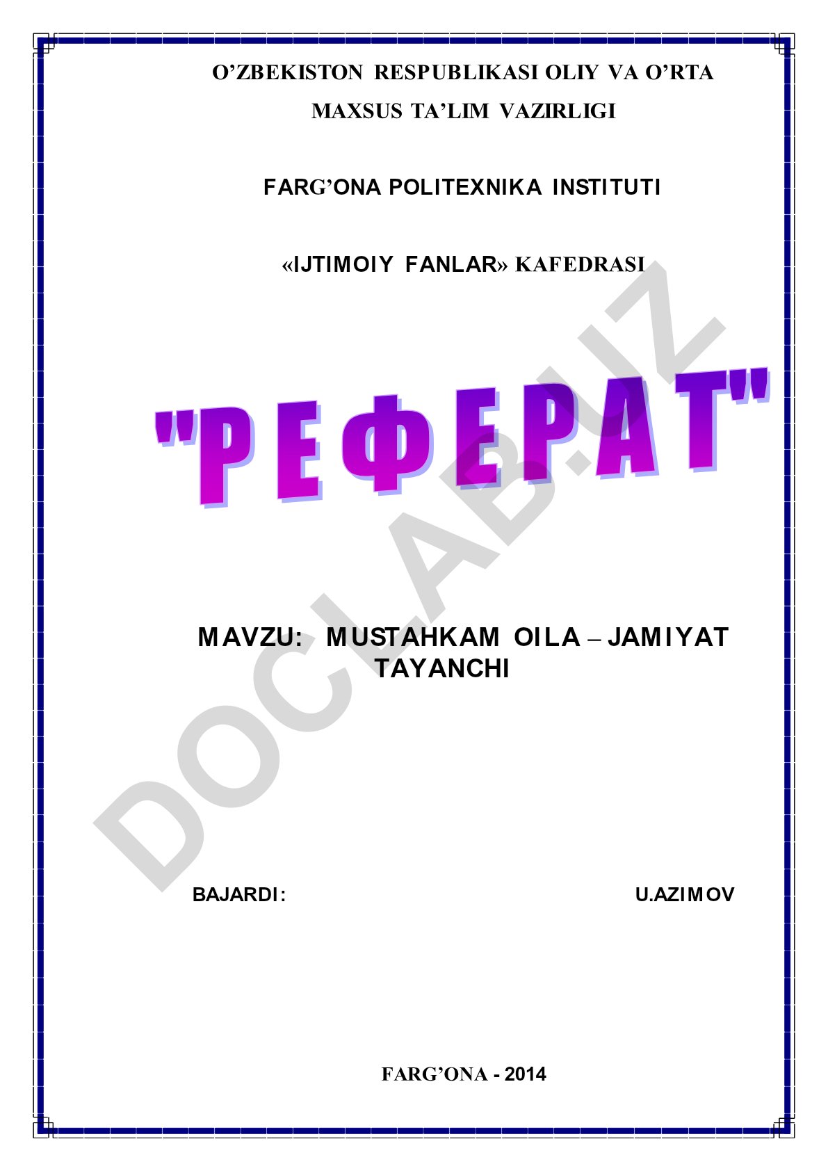 Mustahkam oila – jamiyat tayanchi