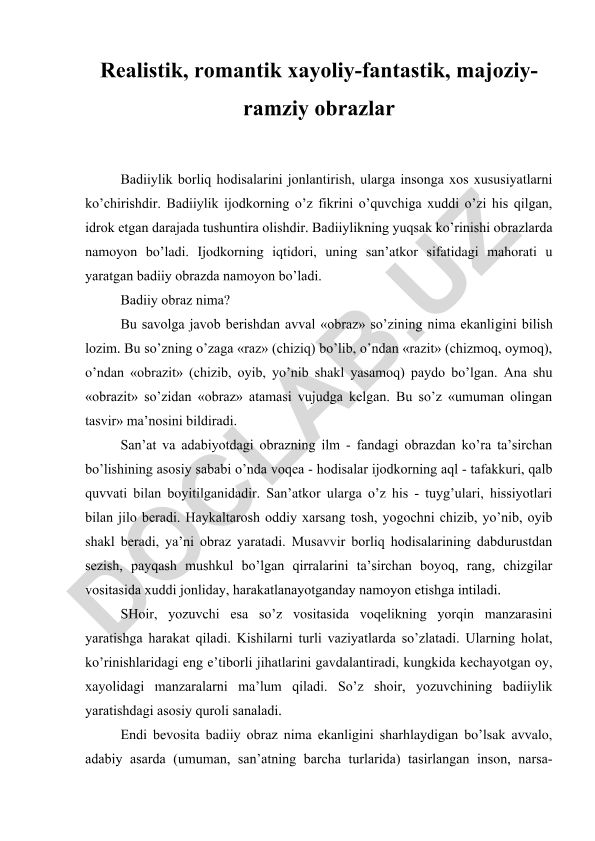 Badiiylik va badiiy obrazning mohiyati