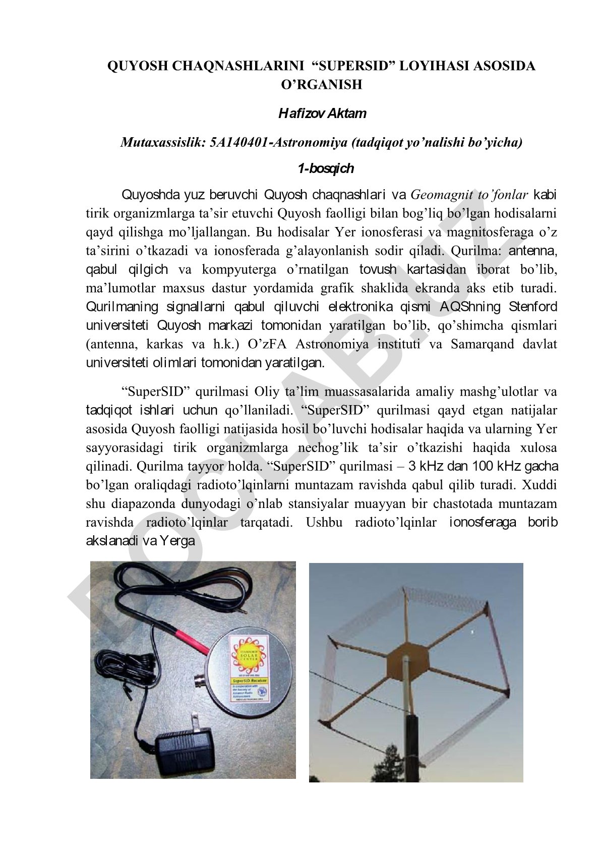Quyosh chaqnashlarini “SuperSID” loyihasi asosida o’rganish