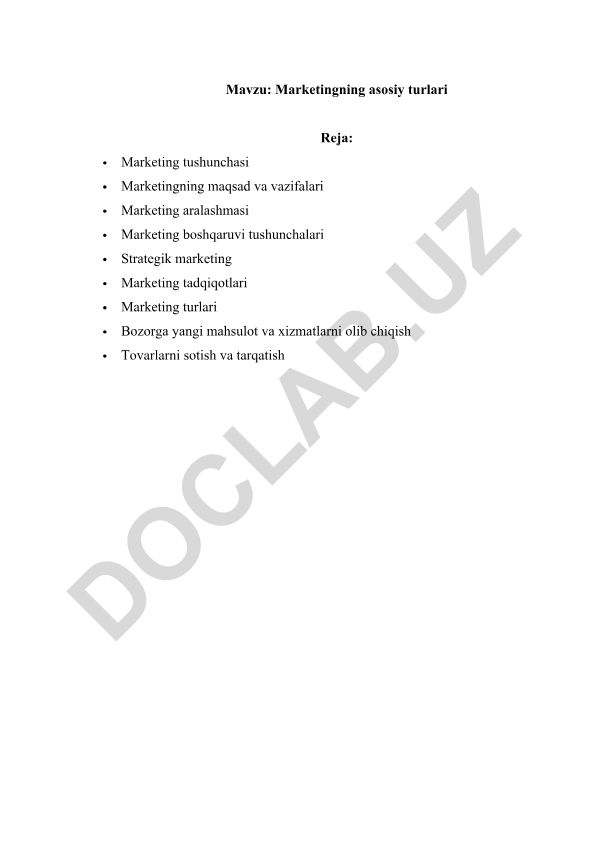 Marketingning asosiy turlari
