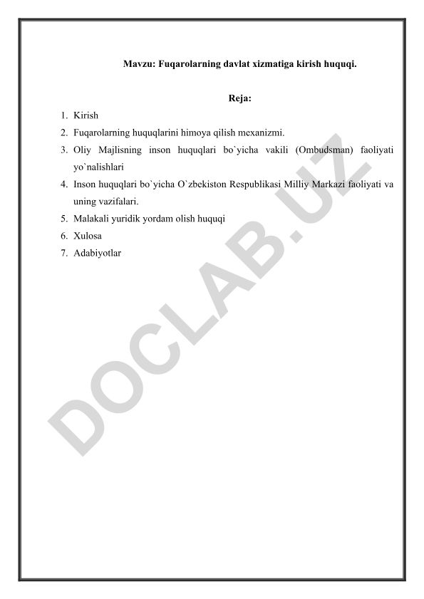 Fuqarolarning davlat xizmatiga kirish huquqi