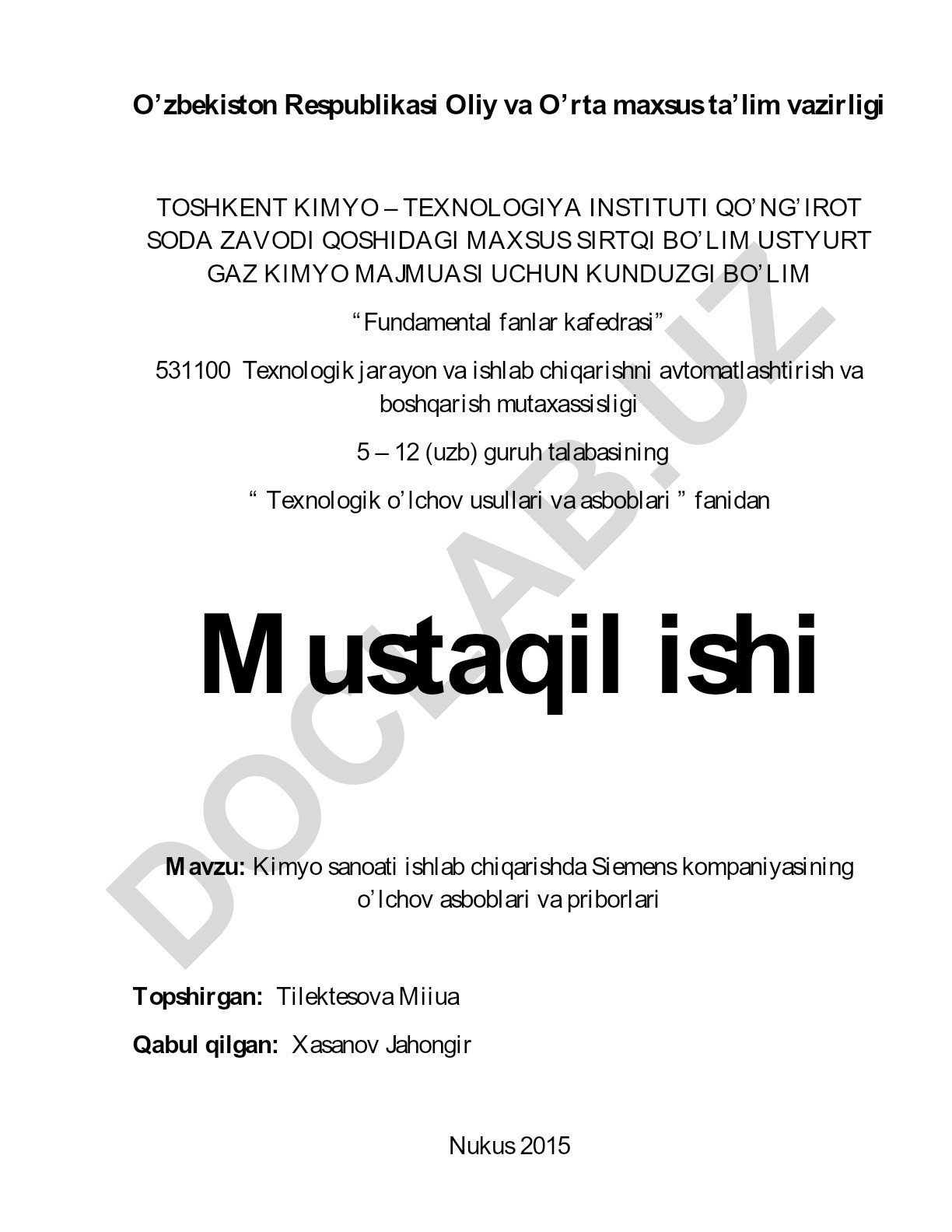 Kimyo sanoati ishlab chiqarishda Siemens kompaniyasining o’lchov asboblari va priborlari