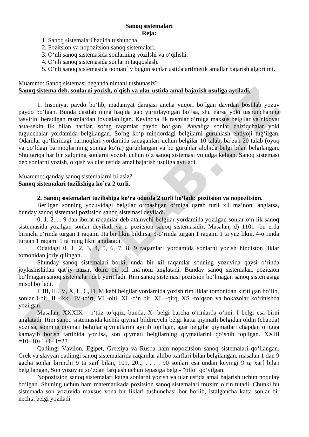 Sanoq sistemalari haqida tushuncha