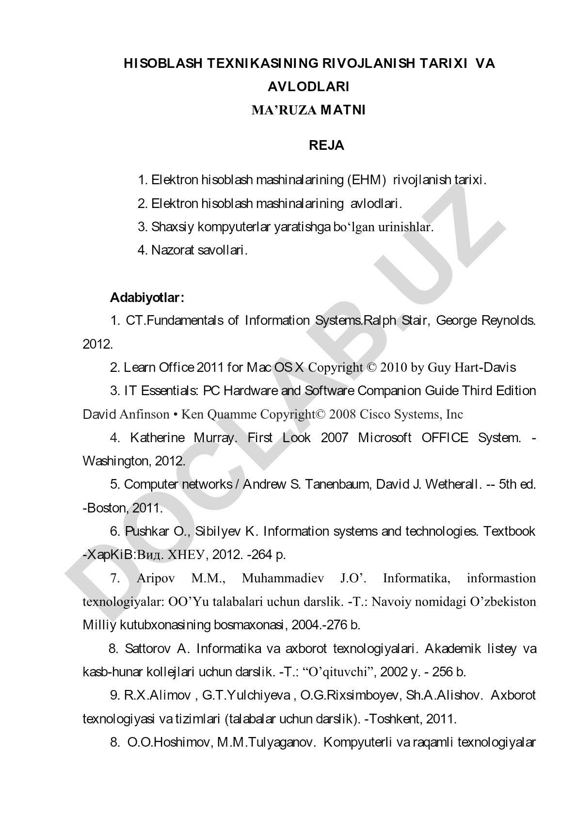 Hisoblash texnikasining rivojlanish tarixi va avlodlari