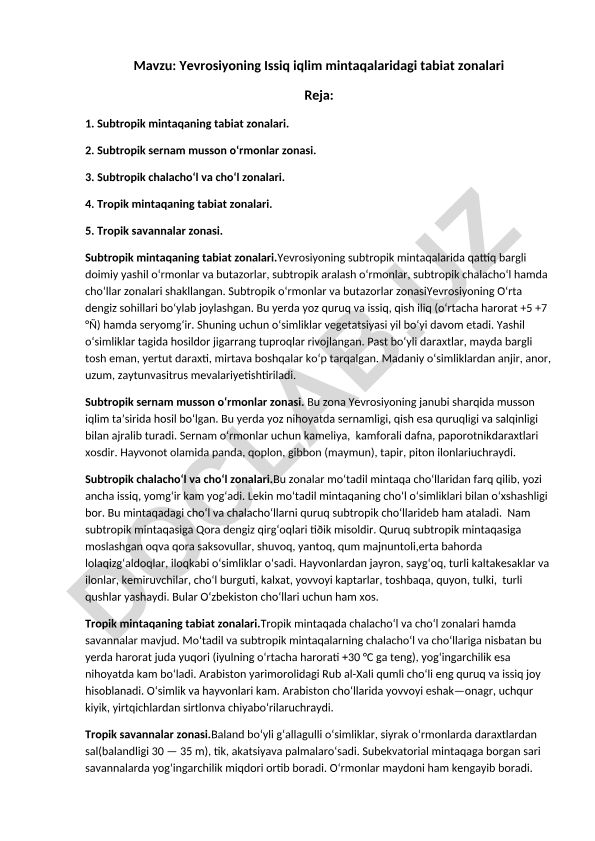Yevrosiyoning Issiq iqlim mintaqalaridagi tabiat zonalari