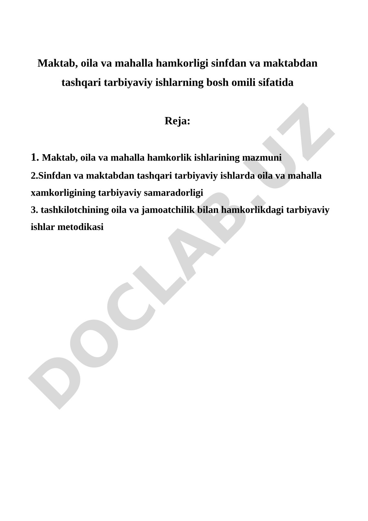 Maktab, oila va mahalla hamkorligi sinfdan va maktabdan tashqari tarbiyaviy ishlarning bosh omili sifatida
