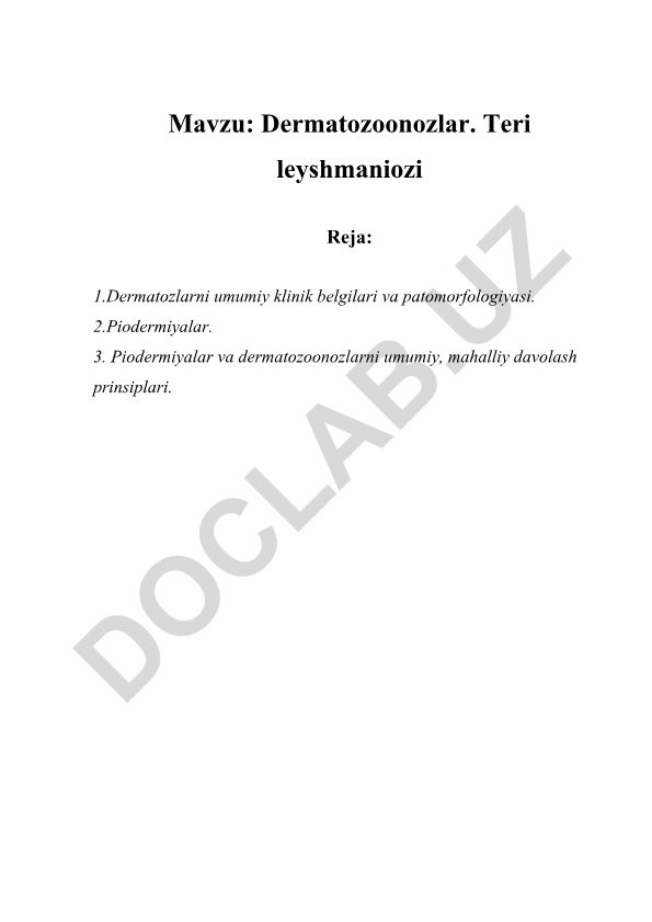 Dermatоzооnоzlаr. Teri leyshmaniozi
