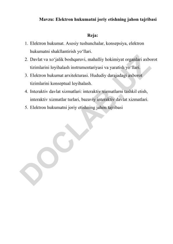 Elektron hukumatni joriy etishning jahon tajribasi