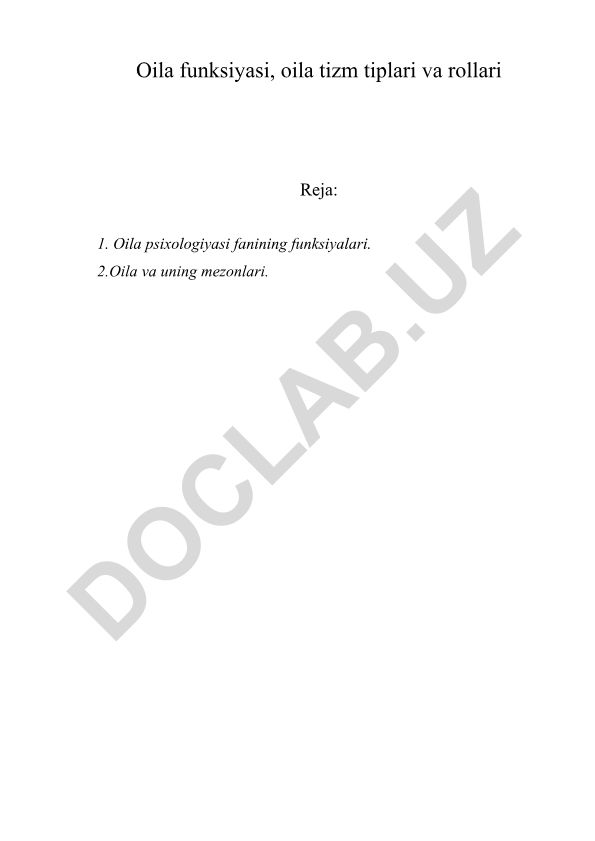 Oila funksiyasi, tizim tiplari va rollari
