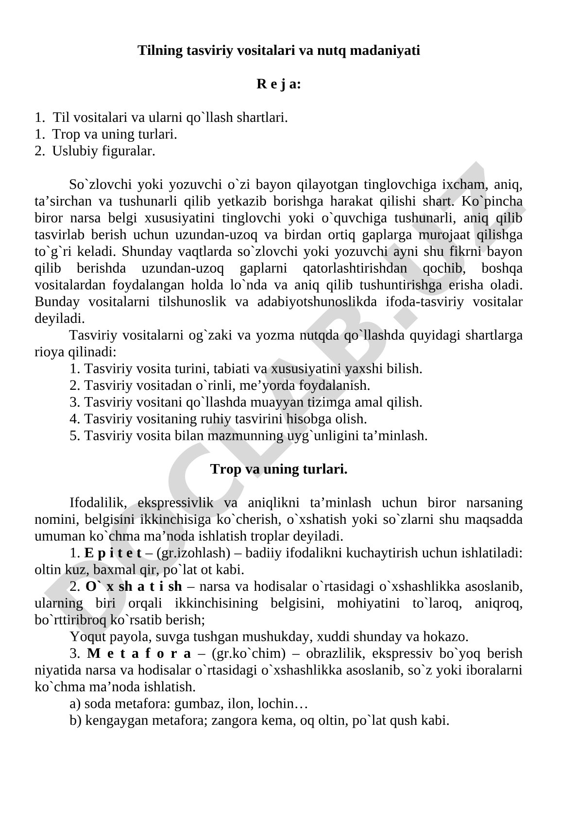 Tilning tasviriy vositalari va nutq madaniyati