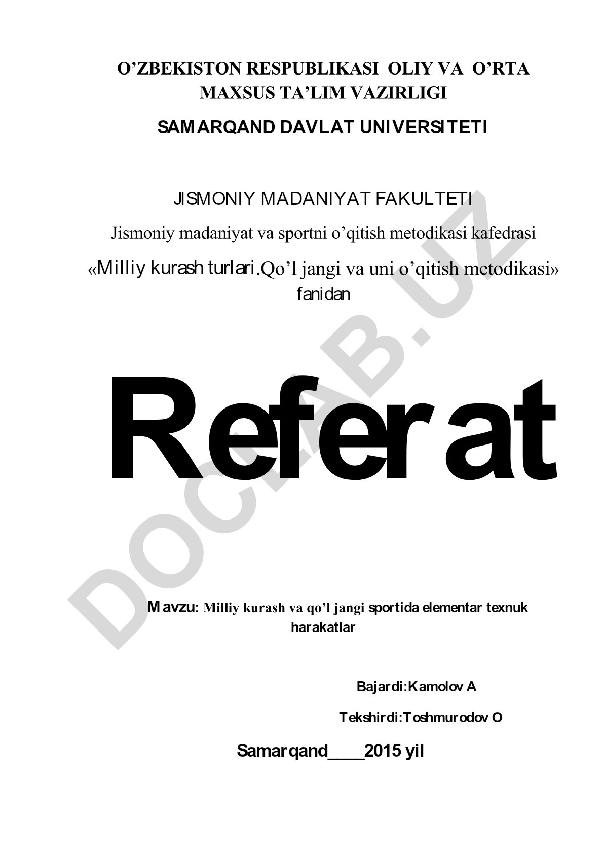 Milliy kurash va qo'l jangi sportida elementar texnik harakatlar