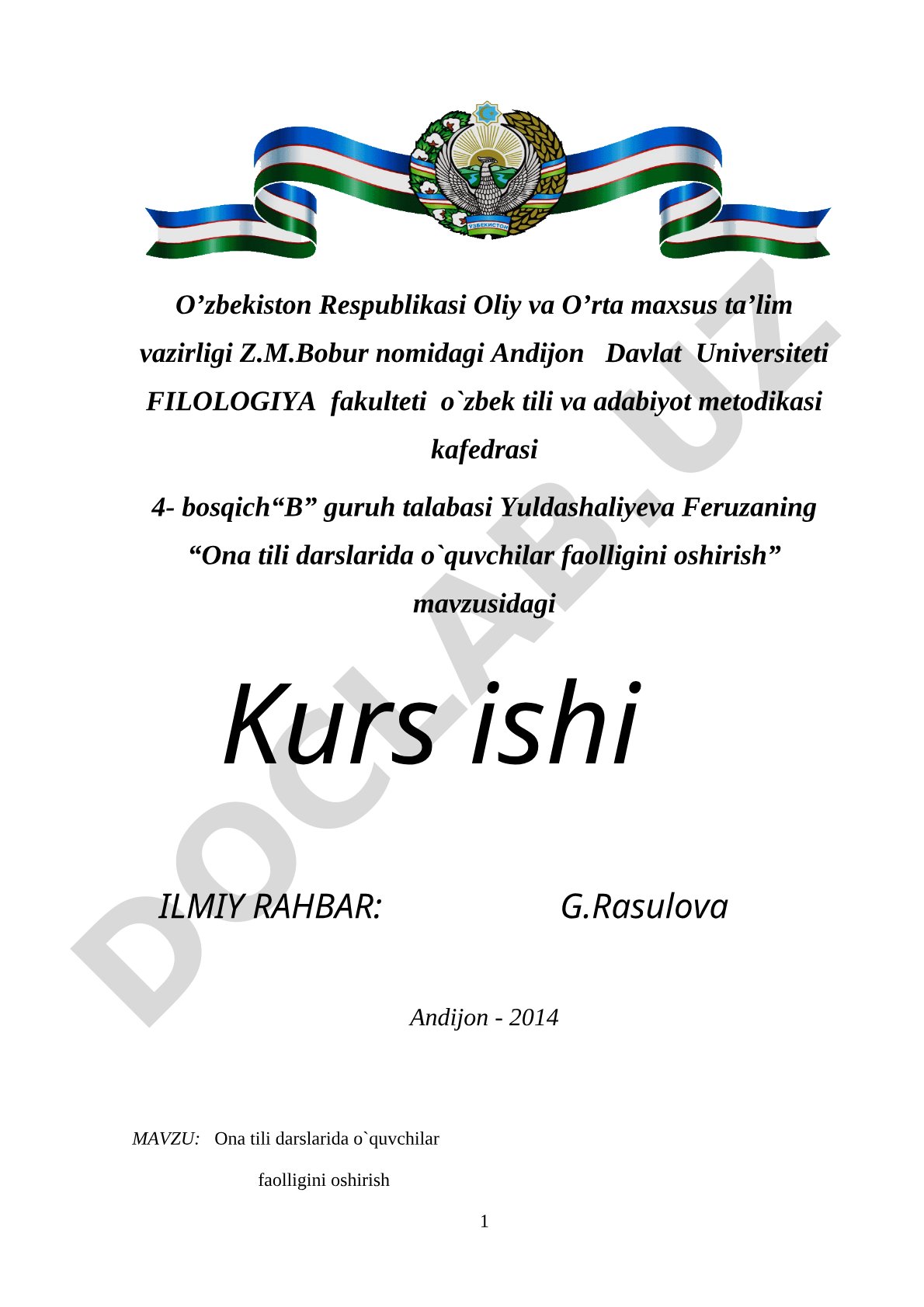 Ona tili darslarida o'quvchilar faolligini oshirish