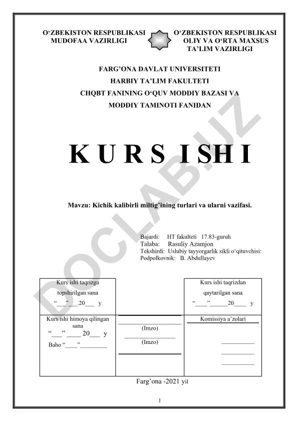 Kichik kalibirli miltig'ining turlari va ularning vazifasi