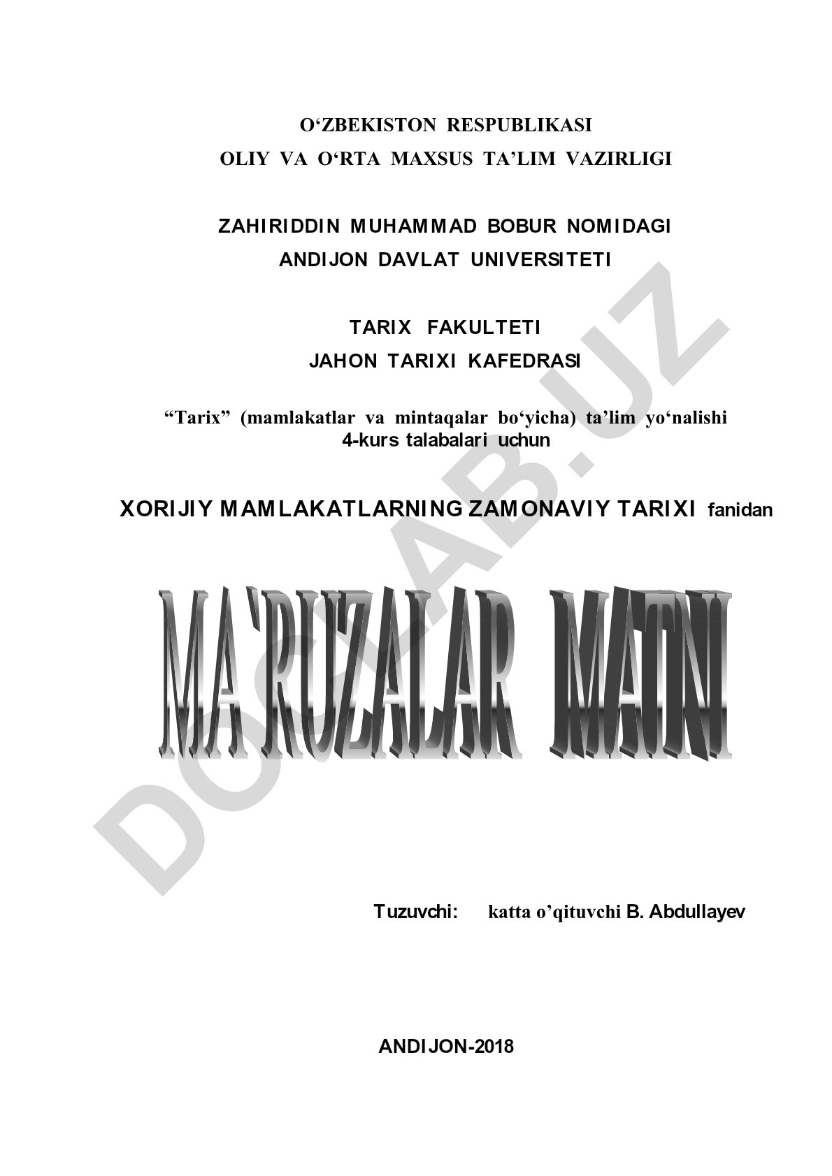 Xorijiy mamlakatlarning zamonaviy tarixi (1918-1939)