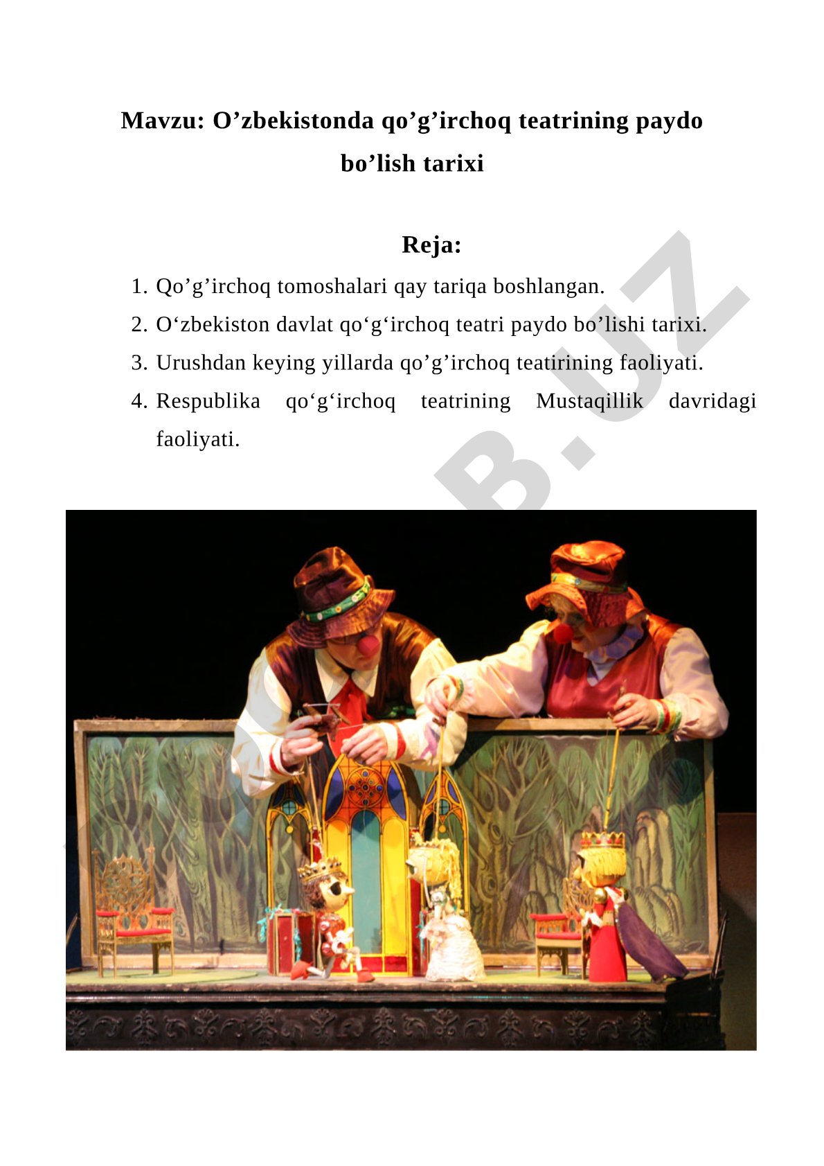 O’zbekistonda qo’g’irchoq teatrining paydo bo’lish tarixi