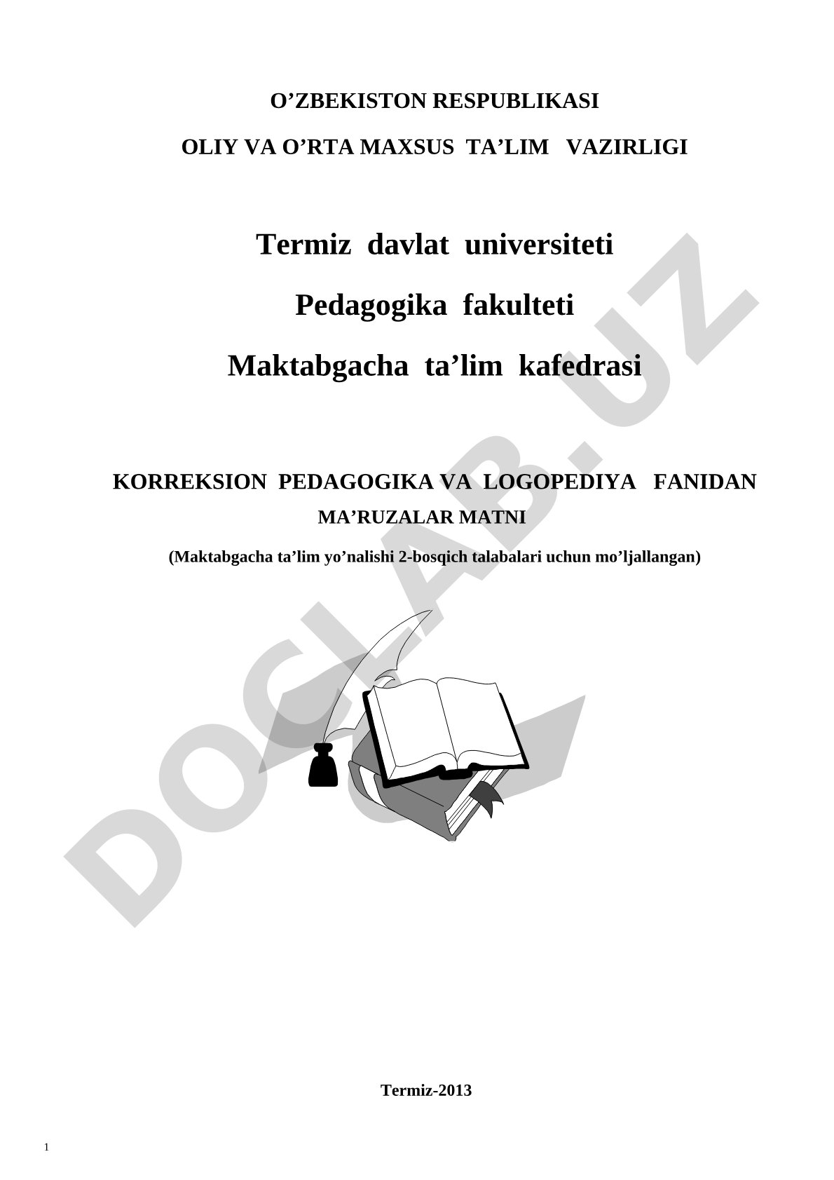 Korreksion pedagogika va logopediya fanidan ma'ruzalar matni