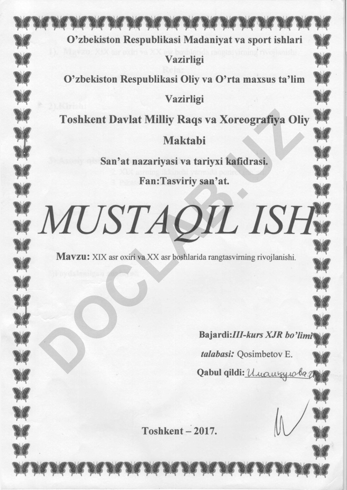XIX asr oxiri va XX asr boshlarida rangtasvirning rivojlanishi