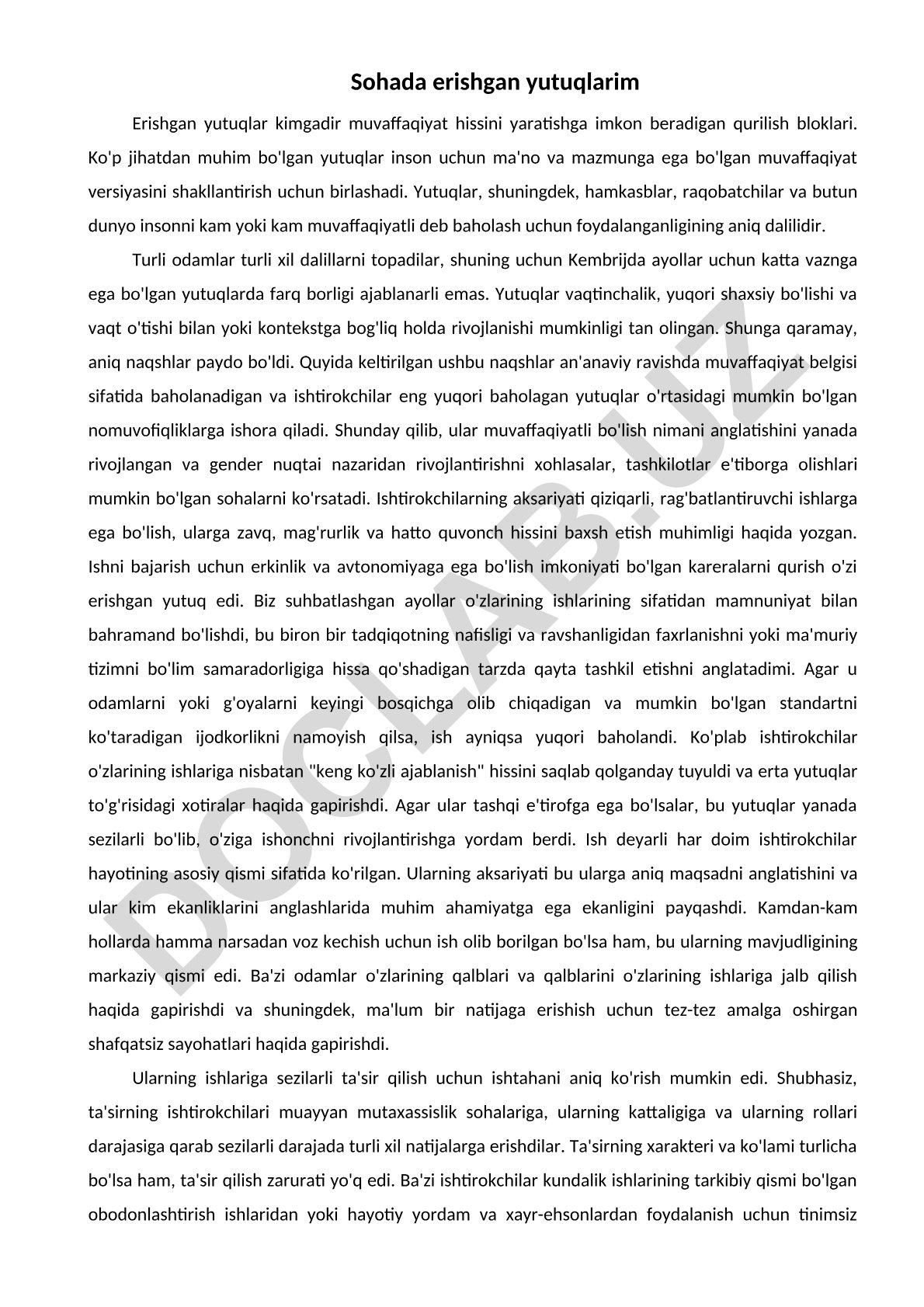 Muvaffaqiyat va yutuqlarning gender nuqtai nazardan tahlili