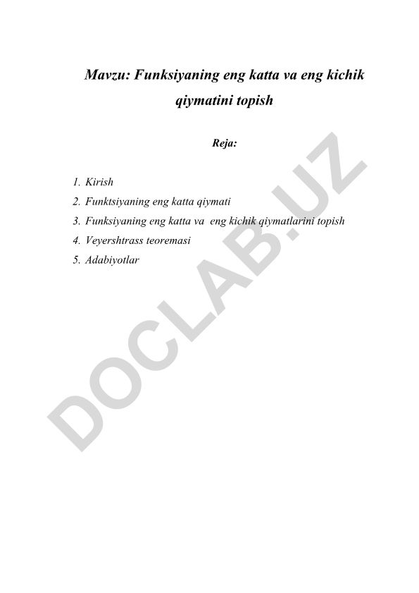 Funksiyaning eng katta va eng kichik qiymatini topish