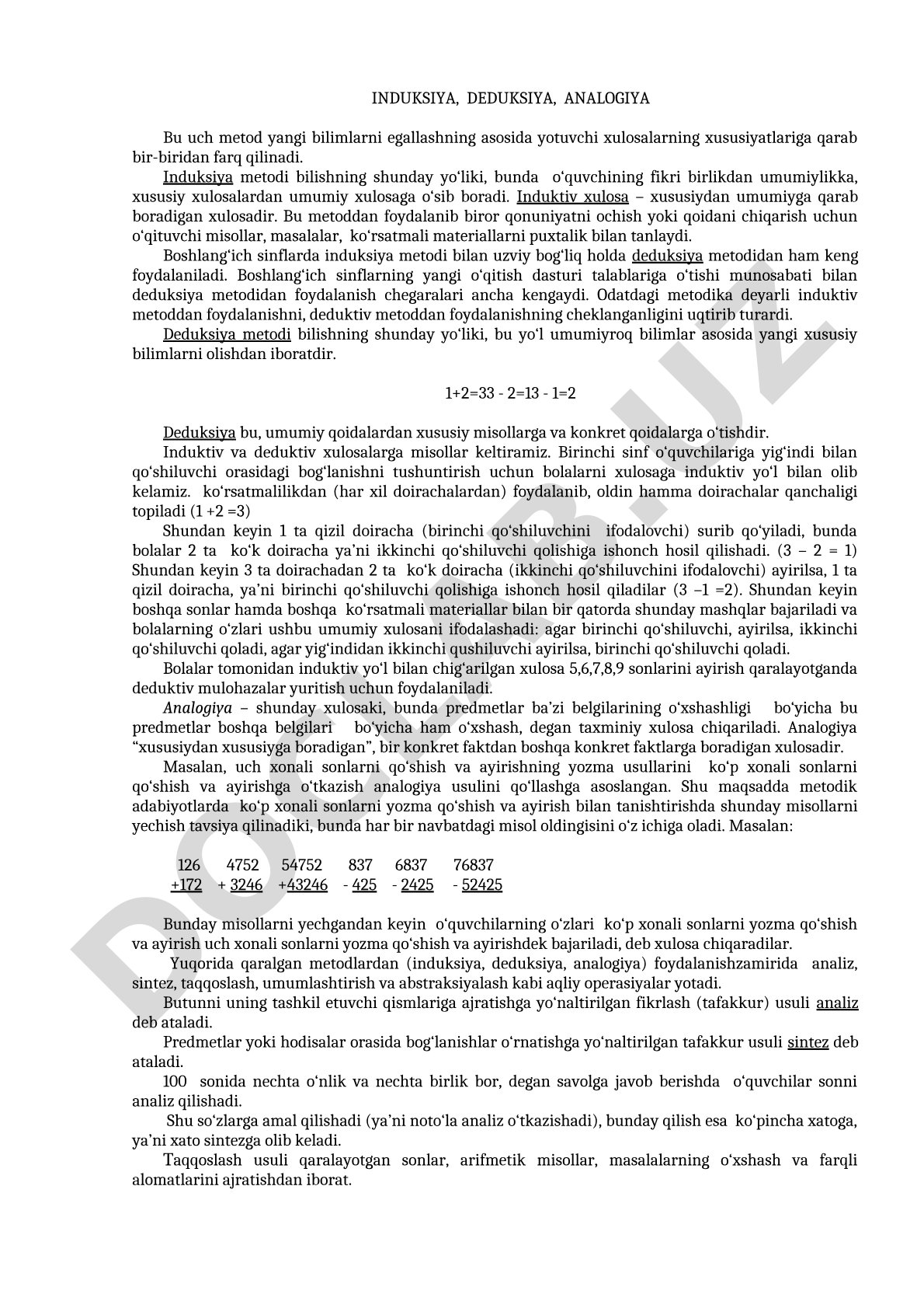 Induksiya, deduksiya, analogiya metodlari
