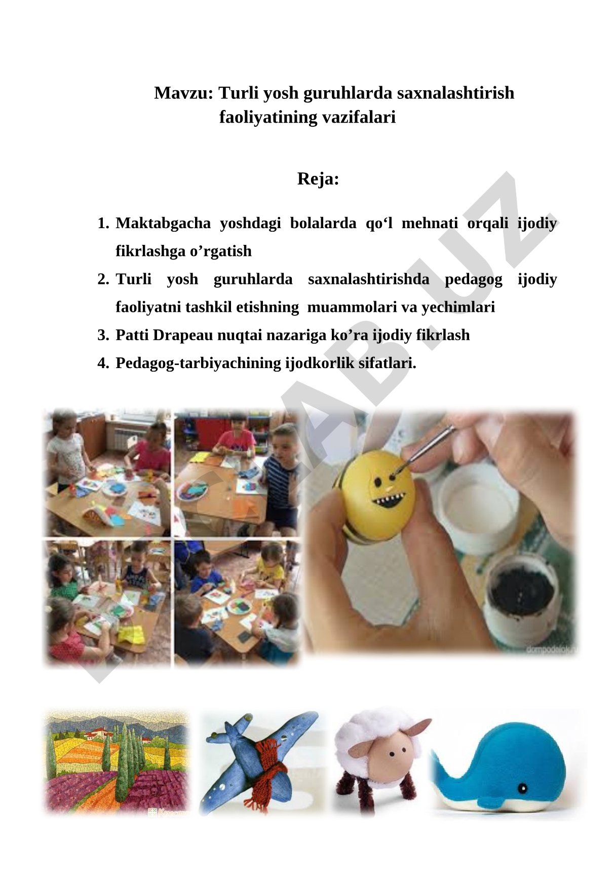 Turli yosh guruhlarda saxnalashtirish faoliyatining vazifalari