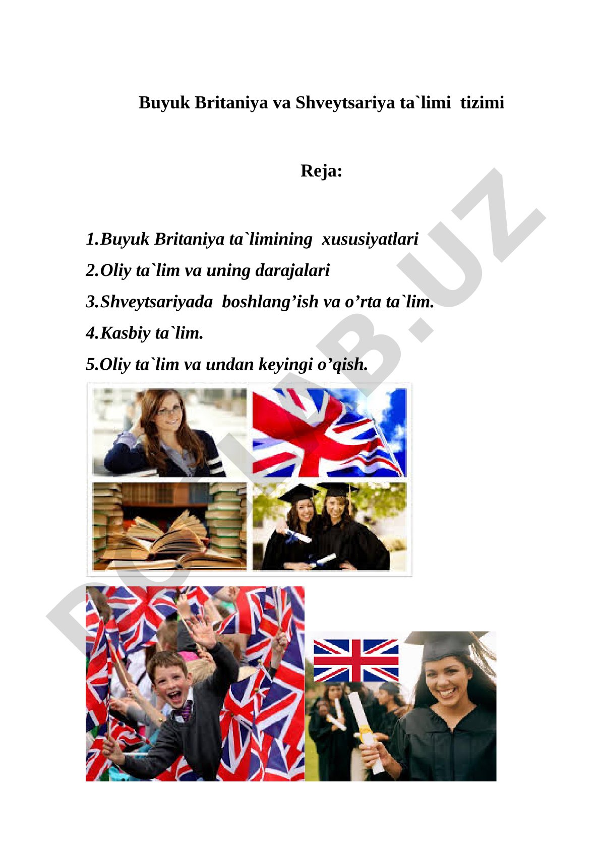 Buyuk Britaniya va Shveytsariya ta'lim tizimi