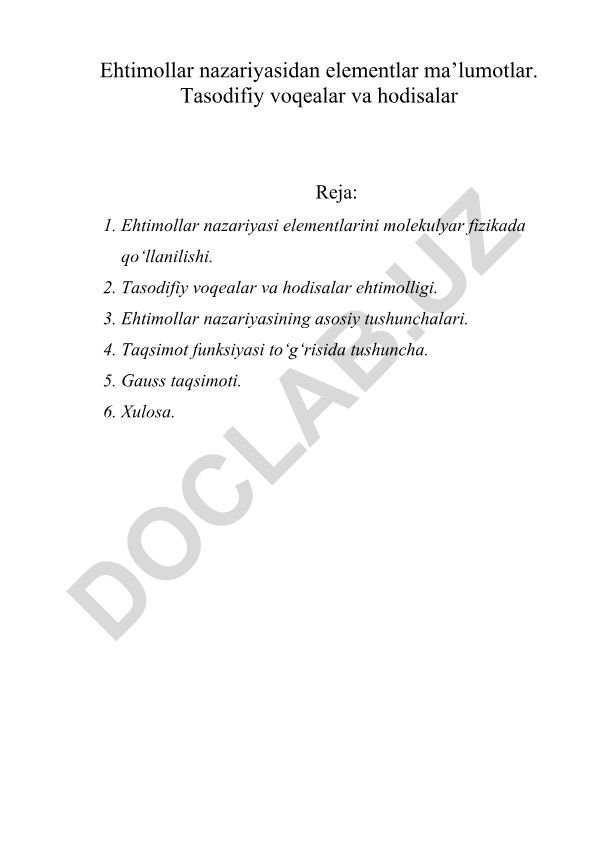 Ehtimollar nazariyasidan elementlar ma’lumotlar