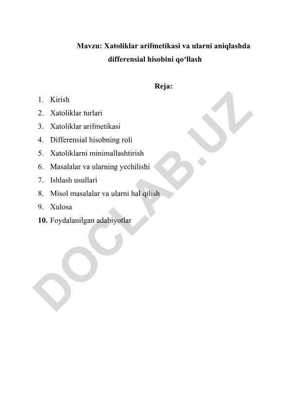 Xatoliklar arifmetikasi va ularni aniqlashda differensial hisobini qoʻllash