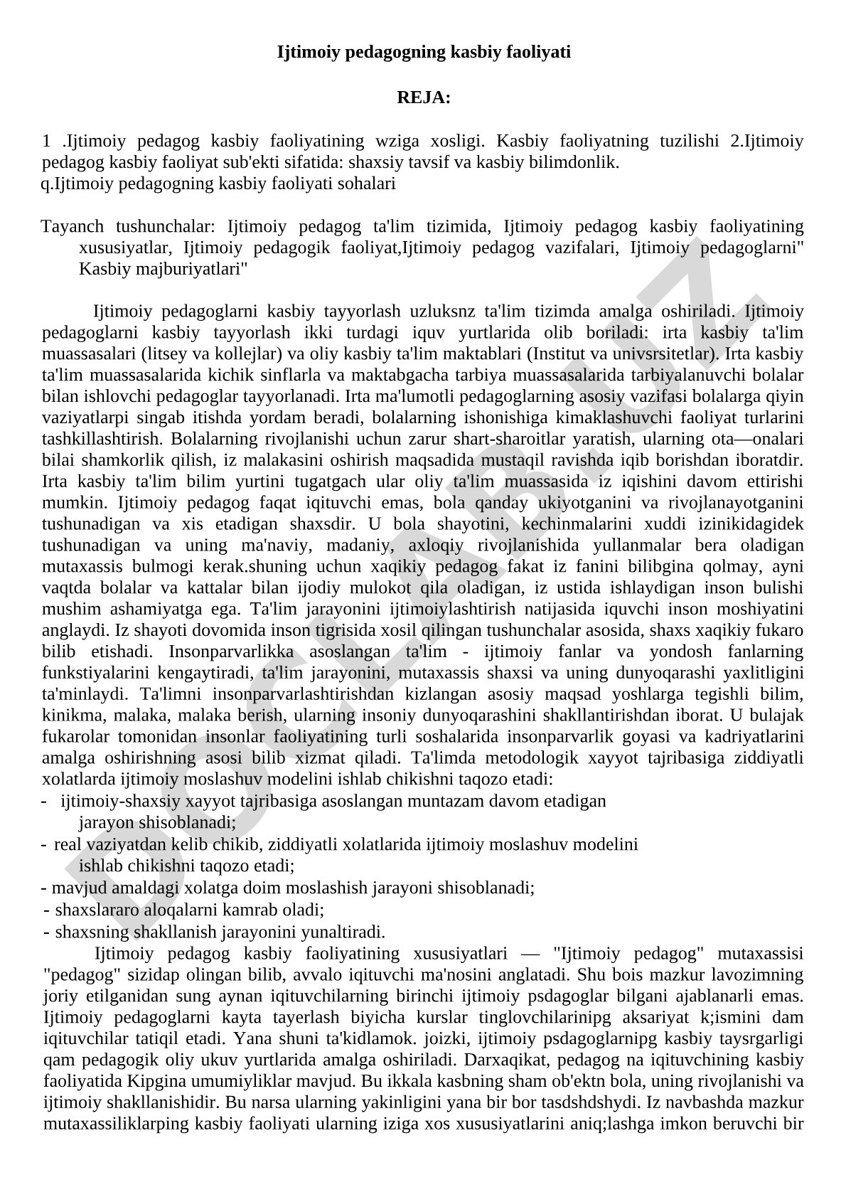 Ijtimoiy pedagogning kasbiy faoliyati