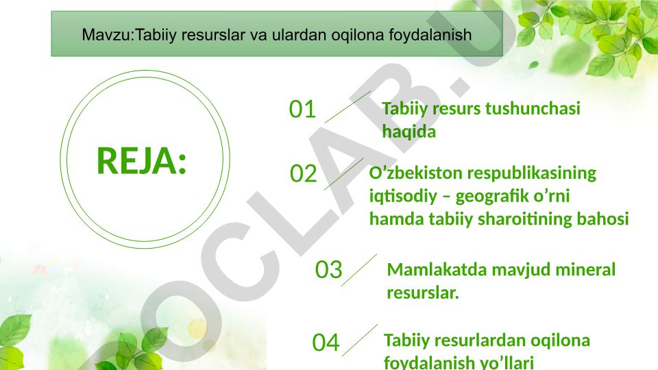 Tabiiy resurslar va ulardan oqilona foydalanish