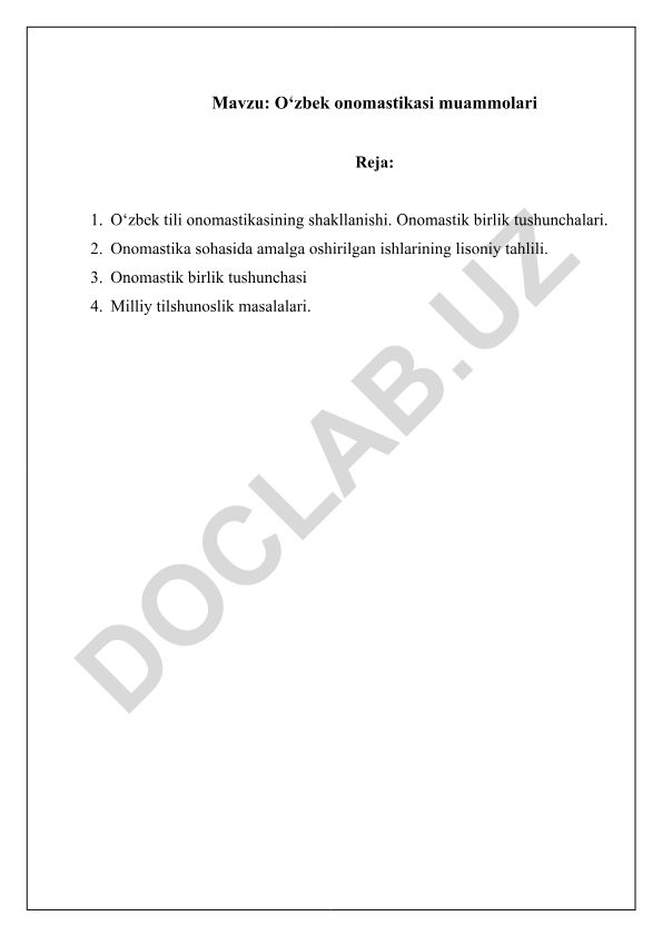 O‘zbek onomastikasi muammolari