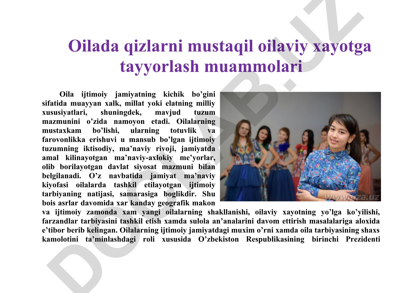 Oilada qizlarni mustaqil oilaviy xayotga tayyorlash muammolari