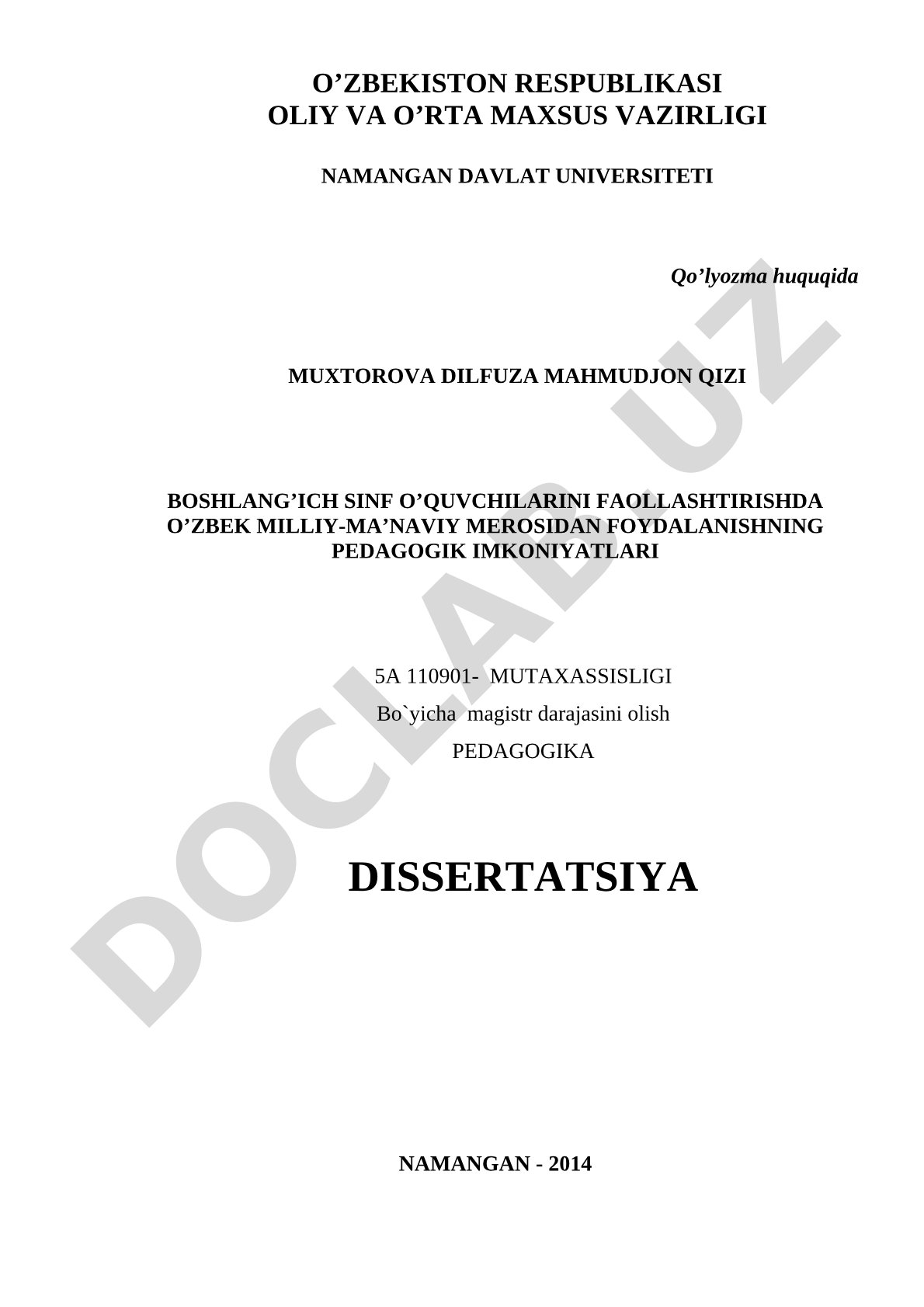Boshlang'ich sinf o'quvchilarini faollashtirishda o'zbek milliy-ma'naviy merosidan foydalanishning pedagogik imkoniyatlari