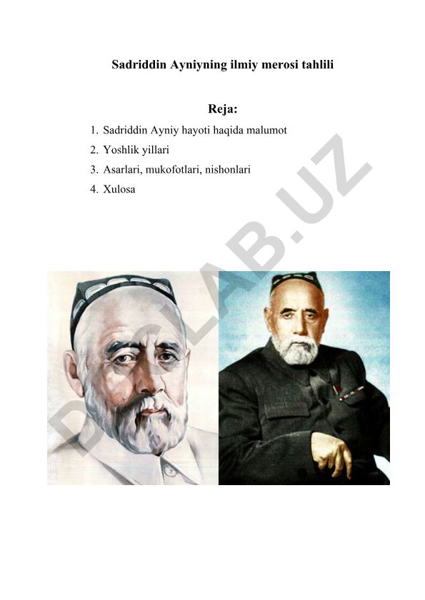 Sadriddin Ayniyning ilmiy merosi tahlili