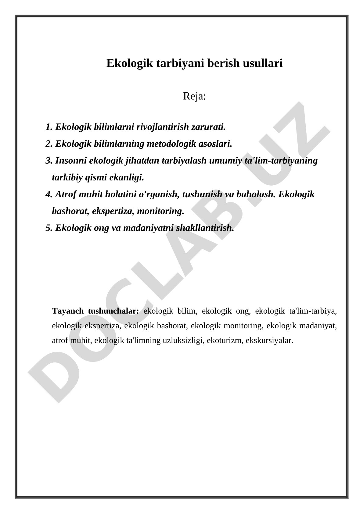 Ekologik tarbiyani berish usullari