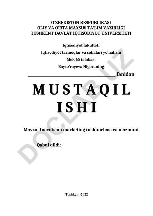 Inavatsion marketing tushunchasi va mazmuni