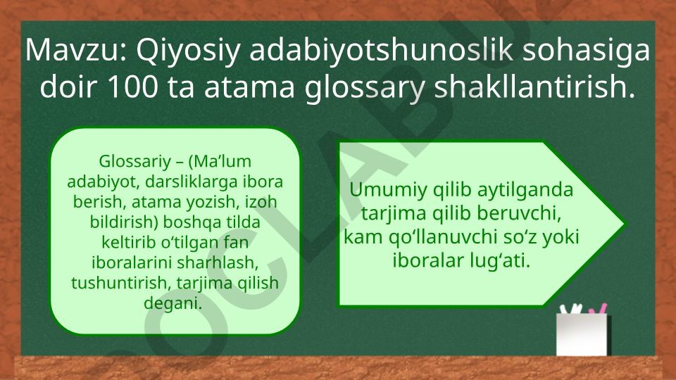 Qiyosiy adabiyotshunoslik sohasiga doir 100 ta atama glossary shakllantirish