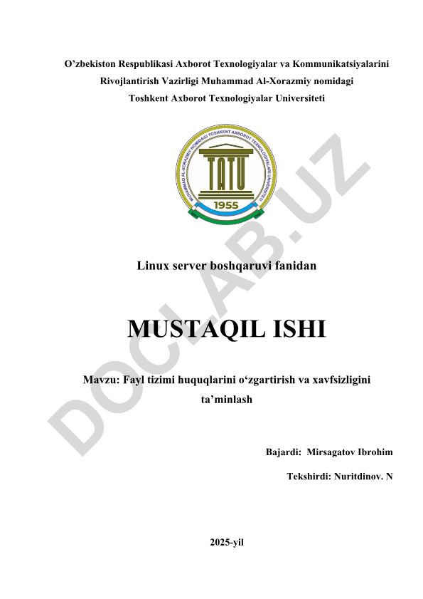 Fayl tizimi huquqlarini o'zgartirish va xavfsizligini ta'minlash