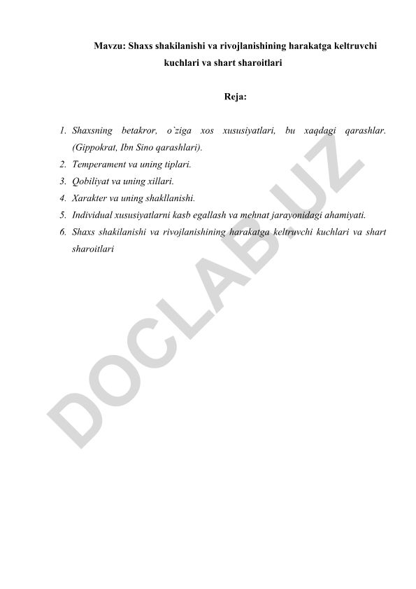 Shaxs shakilanishi va rivojlanishining harakatga keltruvchi kuchlari va shart sharoitlari