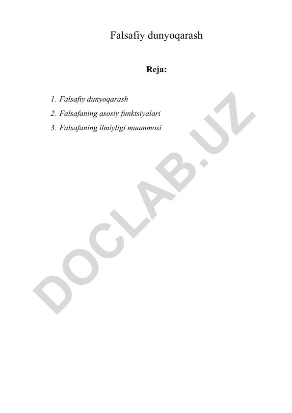 Falsafiy dunyoqarash va falsafaning asosiy funktsiyalari
