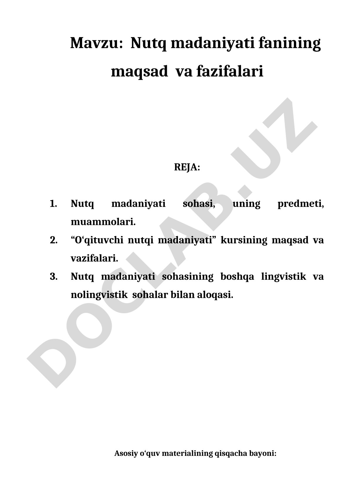 Nutq madaniyati fanining maqsad va vazifalari