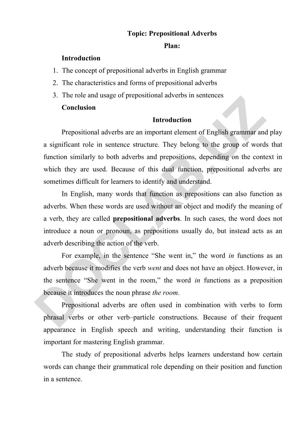 Prepositional Adverbs in English Grammar