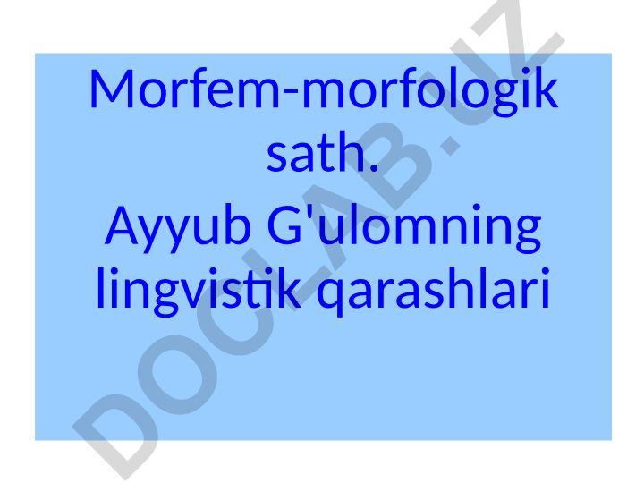 Morfem-morfologik sath va Ayyub G'ulomning lingvistik qarashlari