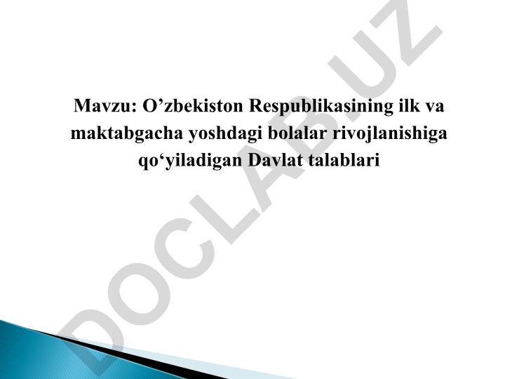O’zbekiston Respublikasining ilk va maktabgacha yoshdagi bolalar rivojlanishiga qo‘yiladigan Davlat talablari